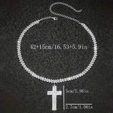 Sterling Silver 925 Luxury Cross Pendant Necklace with Multi-Layer Zircon and Sparkling Rhinestones