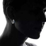 Sterling Silver Created Blue Sapphire Halo Hoop Earring