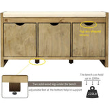 Storage Bench with Removable Cushion and 3 Flip Lock Storage Cubbies