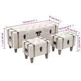 Storage Benches 3 pcs Cream Solid Wood Fir&Fabric