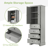 Storage Cabinet with 2 Doors and 4 Drawers for Bathroom, Office, Adjustable Shelf, MDF Board with Painted Finish