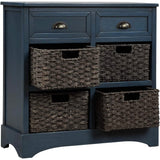 Storage Cabinet with 2 Drawers and 4 Rattan Baskets