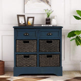 Storage Cabinet with 2 Drawers and 4 Rattan Baskets