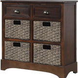 Storage Cabinet with 2 Drawers and 4 Rattan Baskets