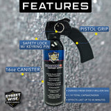 Streetwise 18 Pepper Spray 16oz. Pistol Grip - SW16PG18