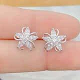 Stylish Zirconia Petal Flower Stud Earrings