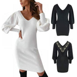 Summark Ladies Lace Long Sleeve Casual Slim Dress