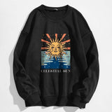 Sun and Letter Graphic Oversized Thermal Sweatshirt