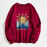 Sun and Letter Graphic Oversized Thermal Sweatshirt
