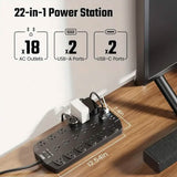 Superdanny 18 AC Outlets Surge Protector Power Strip with 2 USB C and 2 USB A Ports