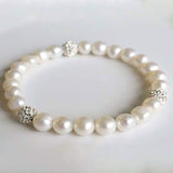 Swarovski Crystal Ball And Genuine Freshwater Pearl Stretch Bracelet