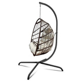 Swing Egg Chair With Stand Indoor Outdoor, UV Resistant Cushion Hanging Chair With Guardrail And Cup Holder, Anti-Rust Foldable Aluminum Frame Hammock Chair, 350lbs Capacity For Porch Backyard