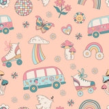 Retro Roller Skates Cap Sleeve Swirly Girl Dress