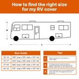 Lanceton Class A RV Cover, 300D/160g Solution-Dyed Oxford Roof (Waterproof 2000mm, UV 50+), 6-Zipper Access System, Includes 4 Tire Covers, Jack Cover & 4 Gutter Guards
