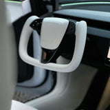 TESERY Model 3 Highland & Model Y Juniper Yoke Plaid Steering Wheel 【White Leather】