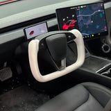 TESERY Model 3 Highland & Model Y Juniper Yoke Plaid Steering Wheel 【White Leather】