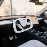 TESERY Yoke Plaid Steering Wheel for Tesla Model 3 / Y【White Leather】
