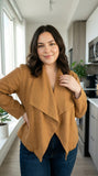 Bagatelle Womens Plus Wide Lapel Drape Front Linen Jacket Blazer