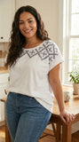 Single Thread Womens Plus Eyelet Embroidered Pullover Top