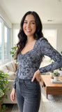 Aqua  Snake Print Sweetheart Neck Bodysuit Gray