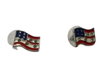 Vintage Enamel American Flag Earrings Jewelry Pierced Silver Tone 4th of July