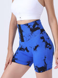 Tie Dye Button Everyday Wear Spring Summer Sports Shorts, High Waist Butt Lift Tie Dye Shorts, Women's Summer Yoga Wear Fitness Shorts Running Sports Fitness Yoga Shorts