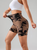 Tie Dye Button Everyday Wear Spring Summer Sports Shorts, High Waist Butt Lift Tie Dye Shorts, Women's Summer Yoga Wear Fitness Shorts Running Sports Fitness Yoga Shorts