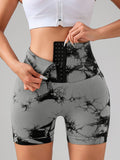 Tie Dye Button Everyday Wear Spring Summer Sports Shorts, High Waist Butt Lift Tie Dye Shorts, Women's Summer Yoga Wear Fitness Shorts Running Sports Fitness Yoga Shorts