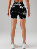 Tie Dye Button Everyday Wear Spring Summer Sports Shorts, High Waist Butt Lift Tie Dye Shorts, Women's Summer Yoga Wear Fitness Shorts Running Sports Fitness Yoga Shorts