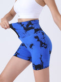 Tie Dye Button Everyday Wear Spring Summer Sports Shorts, High Waist Butt Lift Tie Dye Shorts, Women's Summer Yoga Wear Fitness Shorts Running Sports Fitness Yoga Shorts