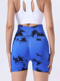 Tie Dye Button Everyday Wear Spring Summer Sports Shorts, High Waist Butt Lift Tie Dye Shorts, Women's Summer Yoga Wear Fitness Shorts Running Sports Fitness Yoga Shorts