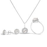10K White Gold Purple Amethyst and 3/8 Cttw Diamond Halo Jewelry Set (Earrings, Pendant & Ring)