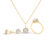 10K White Gold Purple Amethyst and 3/8 Cttw Diamond Halo Jewelry Set (Earrings, Pendant & Ring)