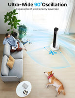 Tower Fan for Bedroom, 90° Oscillating Fan with 12H Timer, 37”Standing Fans with Remote, Bladeless Fan with 4 Modes & 3 Speeds
