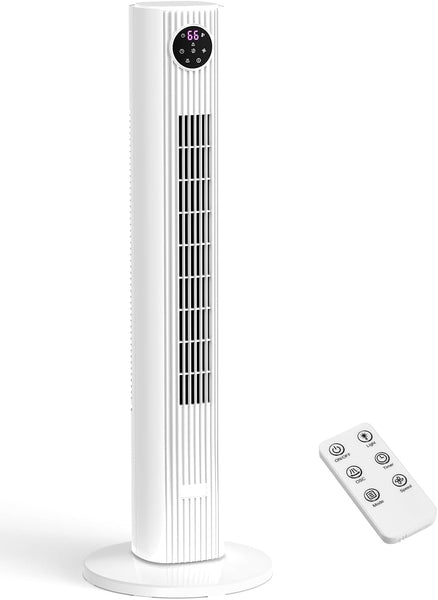 Tower Fan for Bedroom, 90° Oscillating Fan with 12H Timer, 37”Standing Fans with Remote, Bladeless Fan with 4 Modes & 3 Speeds