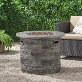 Alora 32" Transitional Outdoor Concrete Round Propane Fire Pit Table, Gray (SAK48268)