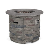 Alora 32" Transitional Outdoor Concrete Round Propane Fire Pit Table, Gray (SAK48268)