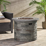 Alora 32" Transitional Outdoor Concrete Round Propane Fire Pit Table, Gray (SAK48268)