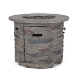Alora 32" Transitional Outdoor Concrete Round Propane Fire Pit Table, Gray (SAK48268)