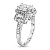Tri Stone Emerald Cut Cubic Zirconia Ring in 18k White Gold - Size: 9