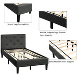 Tufted Platform Bed, Twin Size Button Upholstered Platform Bed