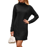 Turtleneck Pullover Sweaters Casual Long Sleeve Plain Winter Knit Sweater Dress