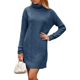 Turtleneck Pullover Sweaters Casual Long Sleeve Plain Winter Knit Sweater Dress