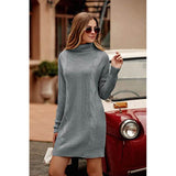 Turtleneck Pullover Sweaters Casual Long Sleeve Plain Winter Knit Sweater Dress