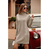 Turtleneck Pullover Sweaters Casual Long Sleeve Plain Winter Knit Sweater Dress