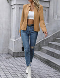 Tweed Blazer Jackets for Women Kahki Ladies Jacket Cardigan Wool Boucle Work Professional Office Lightweight Clothes 2024 Spring Fashion Dressy Outfits Khaki XXL