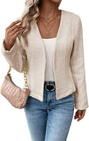 Tweed Blazer Jackets for Women Sweater Blazers Beige Cream Petite Cardigan Collarless Cardigans Sweaters Wool Slim Fitted Jackets Beige L