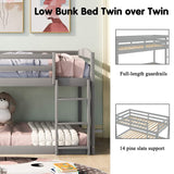 Twin Over Twin Floor Bunk Bed with Ladder
