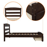 Twin Platform Bed Frame with Storage Drawer Headboard