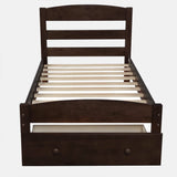 Twin Platform Bed Frame with Storage Drawer Headboard